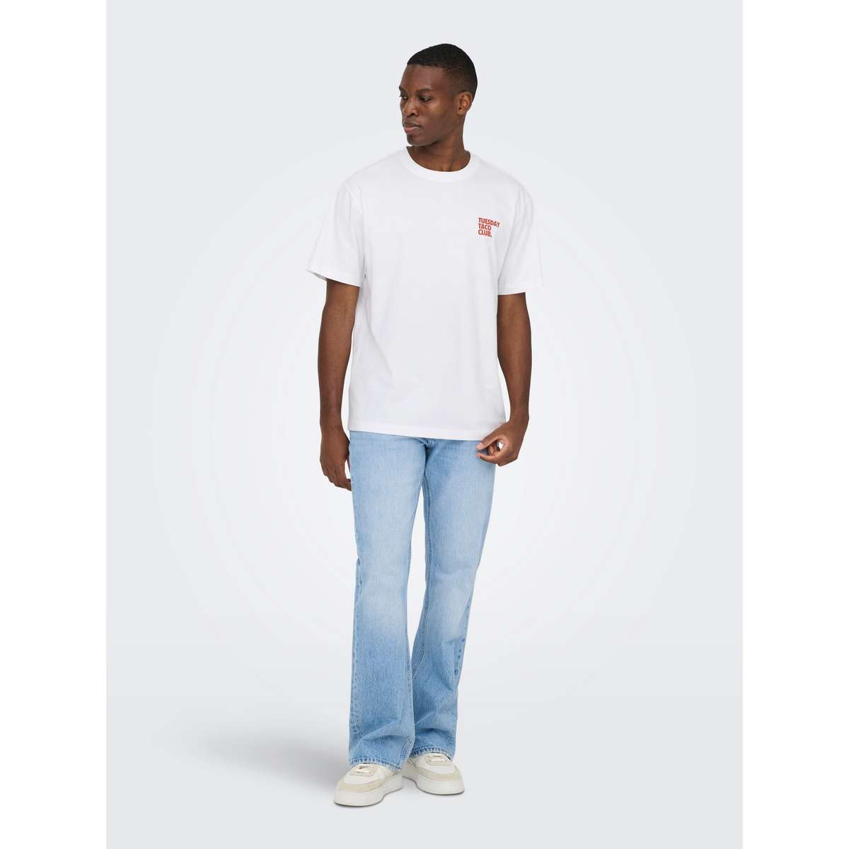 ONLY & SONS MEN΄S RELAXED FIT COTTON FRED LIFE FOODIE SS TEE BRIGHT WHITE TUESDAY TACO CLUB